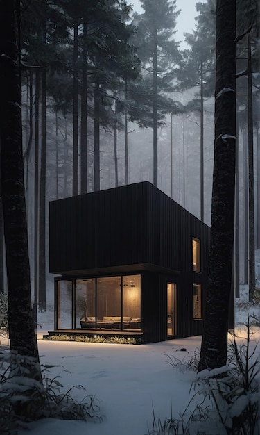 Cube modern black cottage in jungle