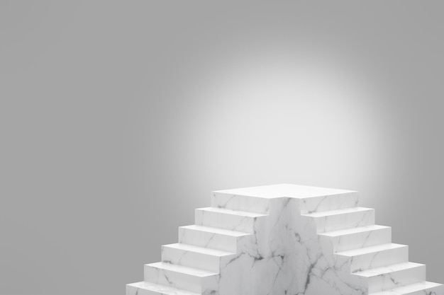 Cube stairway step white marble podium with colored background in luxury studio