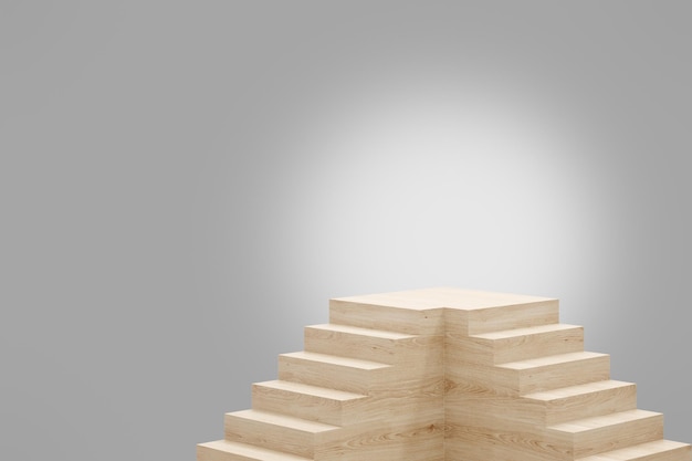 Cube stairway step wooden podium with colored background in luxury studio scene