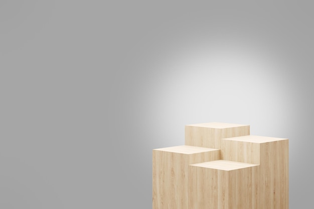 Cube step wooden podium with colored background in luxury studio scene