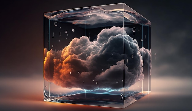 A cube with a cloud in it and the word cloud on it