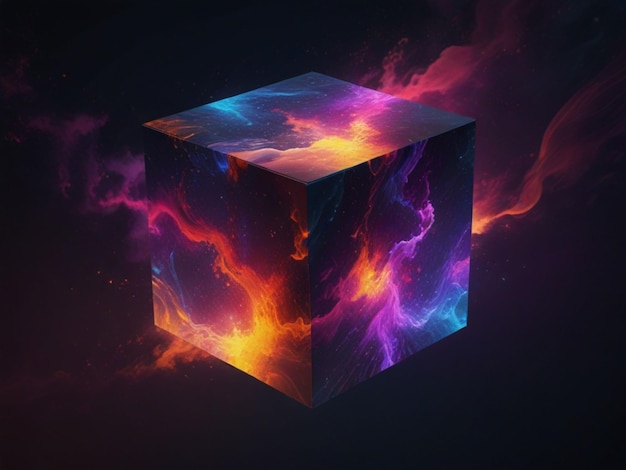 a cube with a colorful flame and flames on it