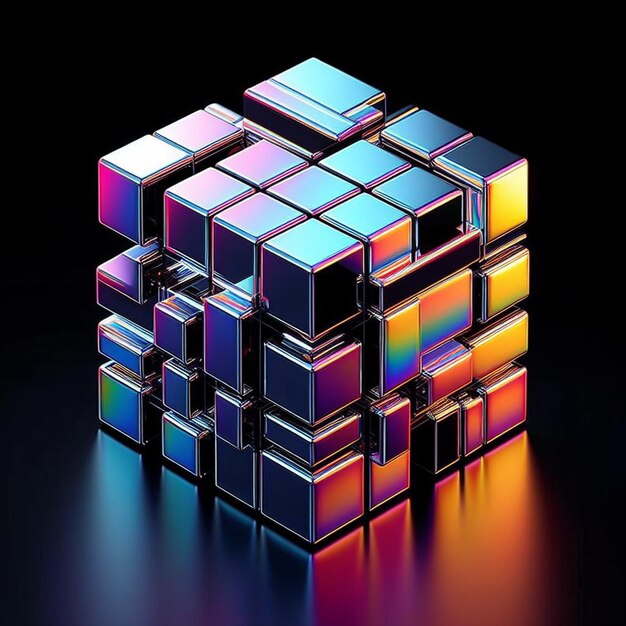 a cube with colorful squares on it and the bottom lit up