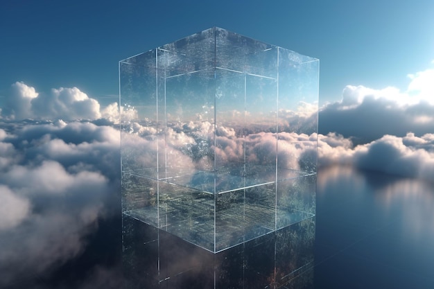 A cube with the sky in the background