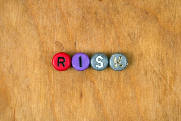 Photo cube words on the wooden table