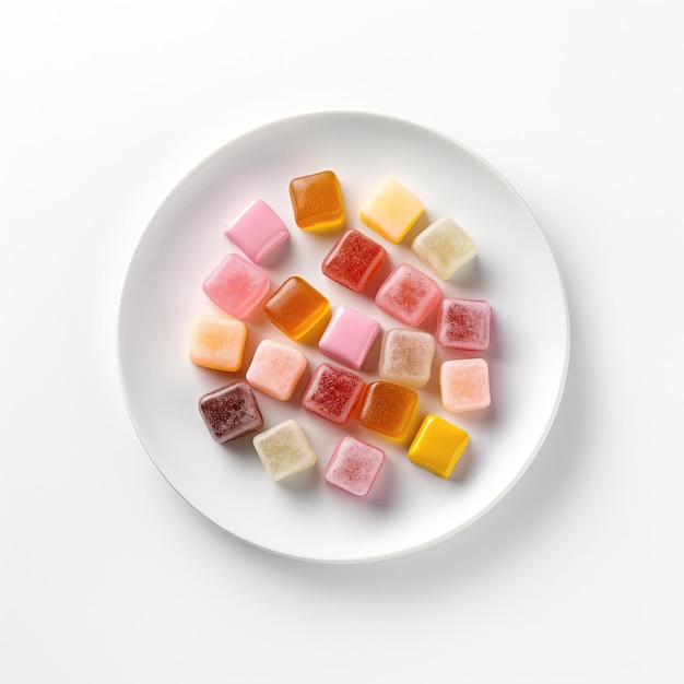 Cuberdon Candies Belgian Dish On Plate On White Background Directly Above View