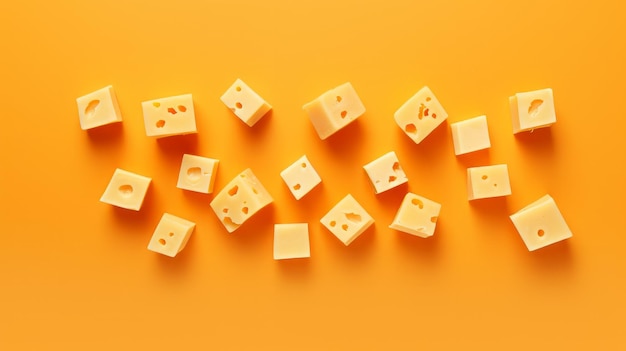 Photo cubes of cheese on bright yellow background neural network ai generated