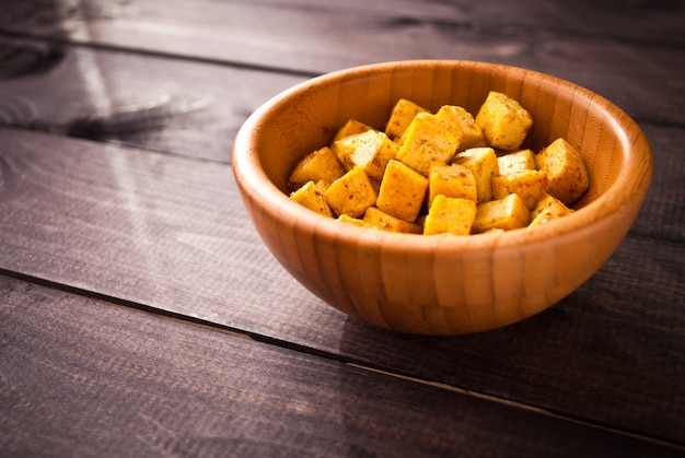 Cubes of fried tofu