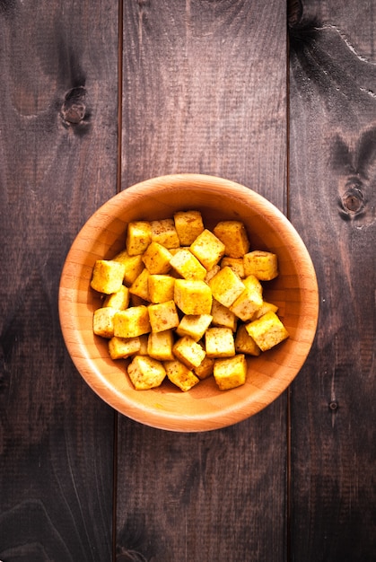 Cubes of fried tofu