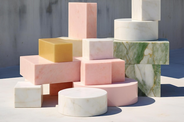 Cubes of marble on a white background closeup of photo