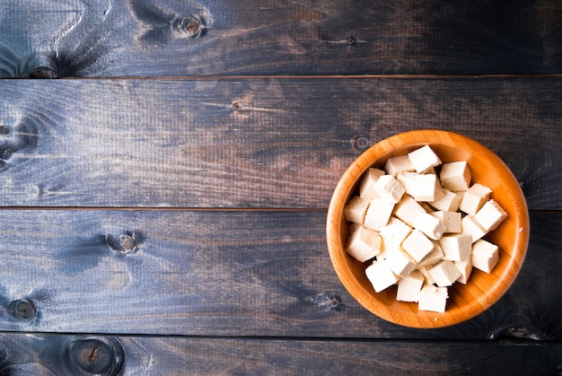 Cubes of raw tofu