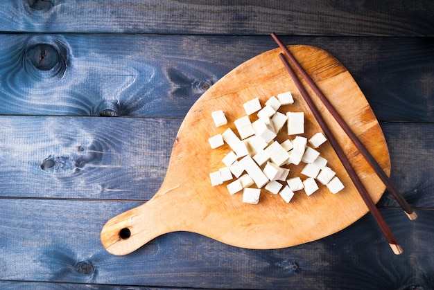 Cubes of raw tofu