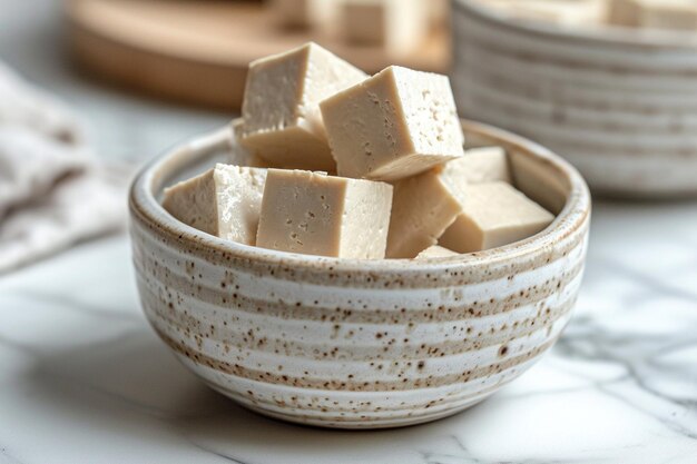 Photo cubes of raw tofu