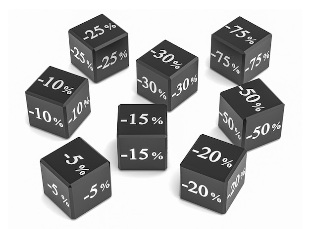 Cubes with different discounts for sale Figures with percentages