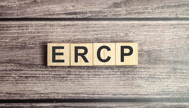 Cubes with the word ERCP on them Care concept