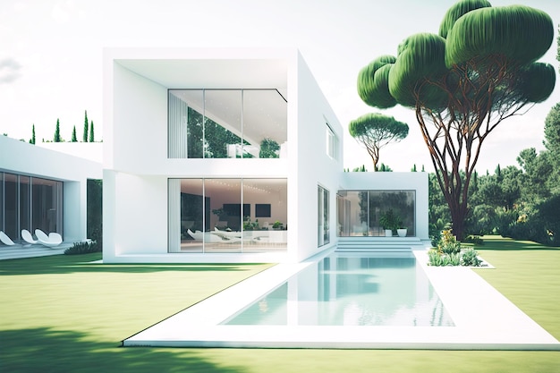 Cubic shaped white house with contemporary house exterior