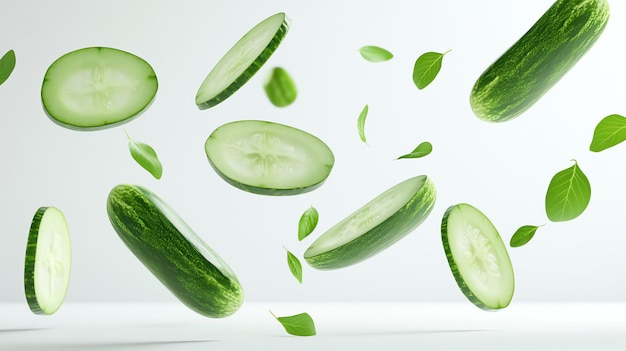 Cucumber falling isolated on a white background