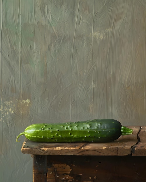 Photo a cucumber is on a table next to a wall