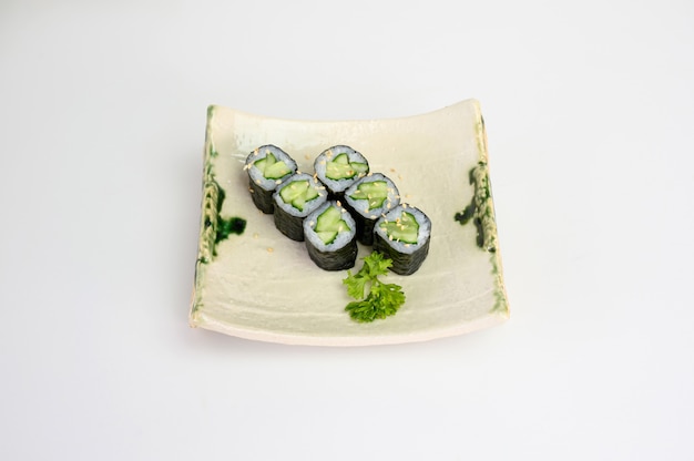 Cucumber maki sushi roll seaweed with japanese rice