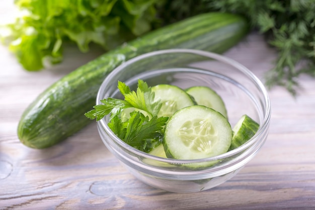 Cucumber sliced in a bowl