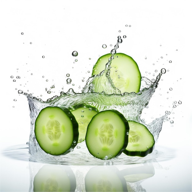 Cucumber in water on white background