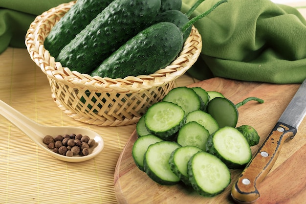 Cucumber on wooden background