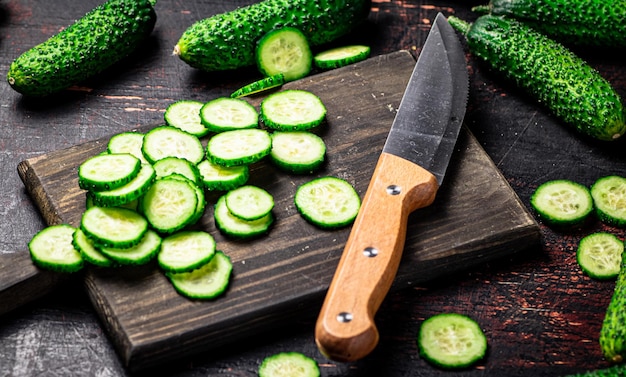 Cucumbers cut on a cutting board