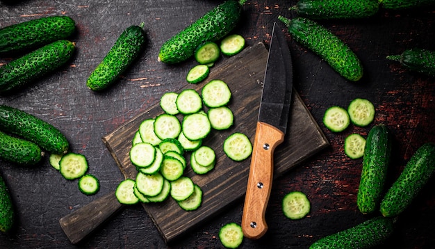 Cucumbers cut on a cutting board