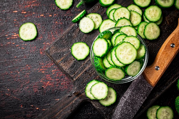 Cucumbers cut on a cutting board