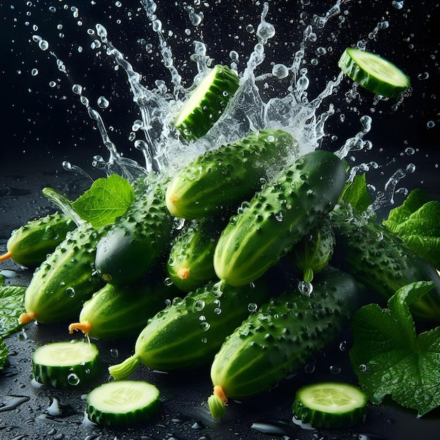 Cucumbers with water splash