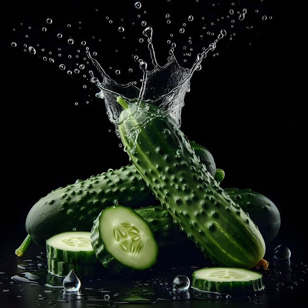 Cucumbers with water splash