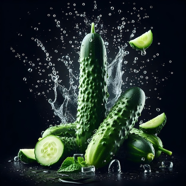 Cucumbers with water splash