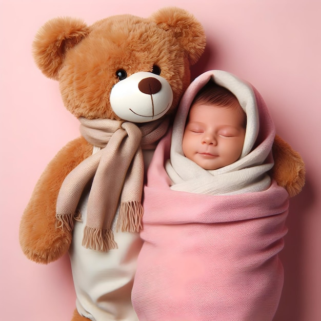 A cuddly teddy bear and a baby blanket for cozy motherchild bonding isolated on a plain nurturing