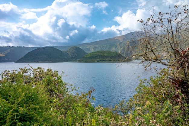 Cuicocha crater lake at the foot of Cotacachi Volcano in the Ecuadorian Andes