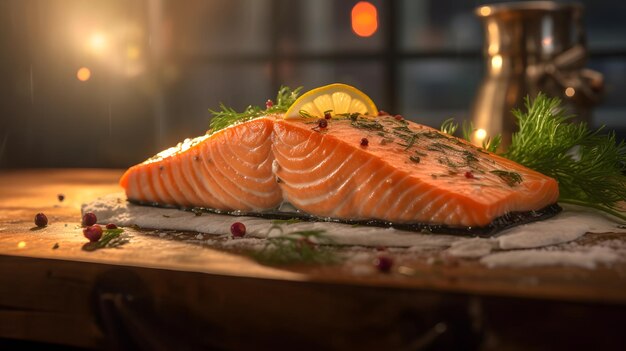 Culinary Excellence NaturalLit Photo Realistic View of Perfect Baked Salmon