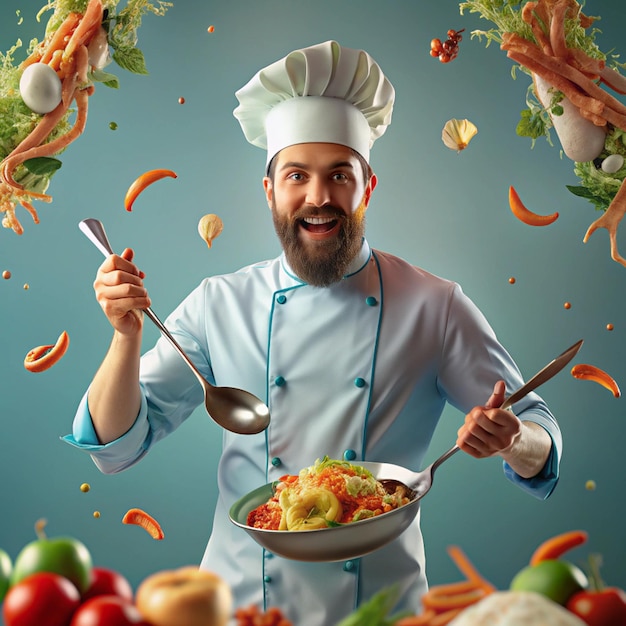 Photo culinary fun with chefs dynamic and playful kitchen scenes