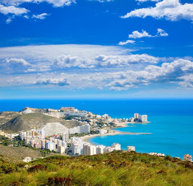 Cullera beach aerial with skyline of village Valencia