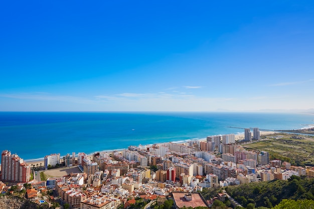 Cullera beach aerial with skyline of village Valencia