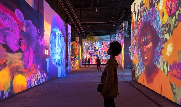 Photo a cultural district with immersive digital murals