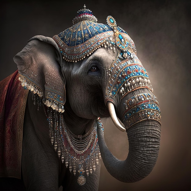 Cultural Marvel Indian Elephant Adorned in Traditional Hindu Fashion