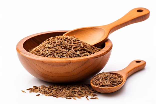 Cumin or caraway seeds isolated on white