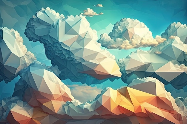 Cumulus clouds abstract sky geometric background cloudy polygonal background summer