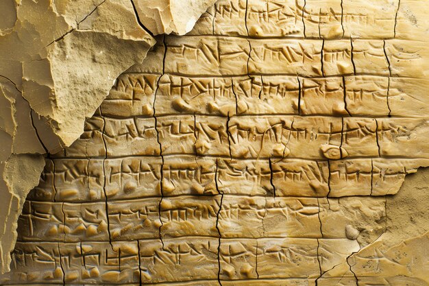 Cuneiform script on a clay tablet illustration photo