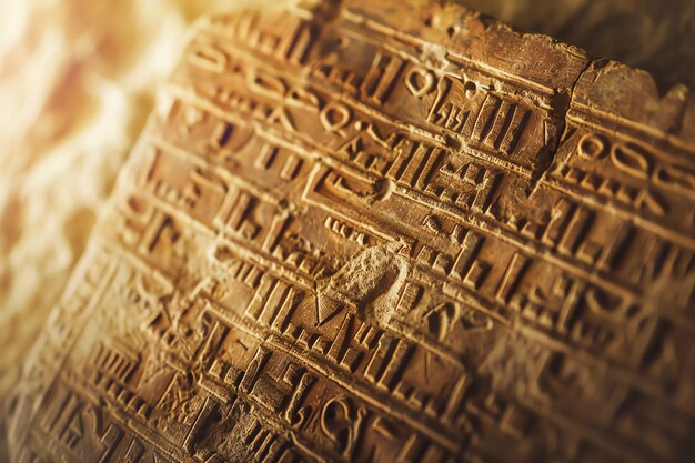 Cuneiform script on a clay tablet illustration photo