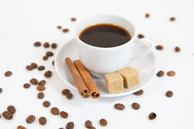 Cup of aromatic coffee with spices