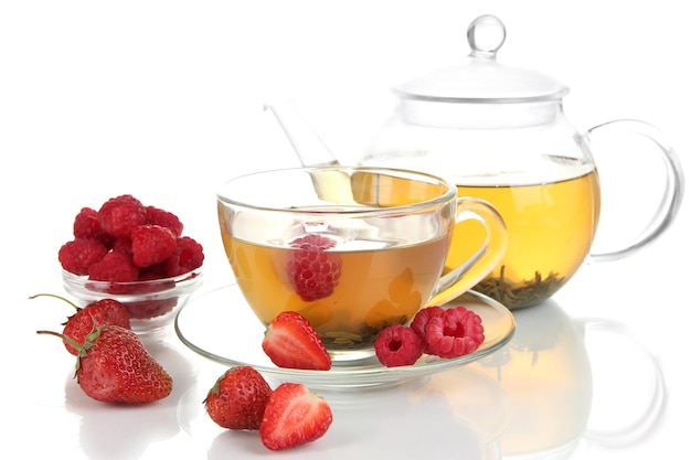 Cup of berry tea isolated on white