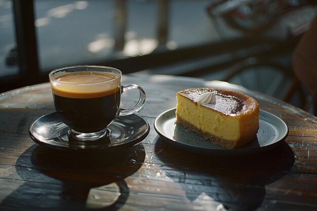 a cup of black coffe in a clear glass