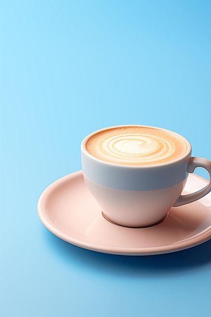 cup of cappuccino on blue background