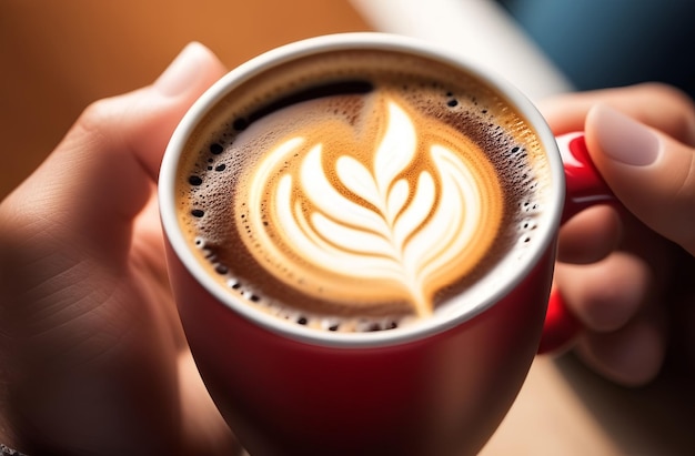 Cup of cappuccino in female hands