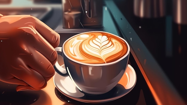 Cup of cappuccino or latte in the making Bright color Generative Ai